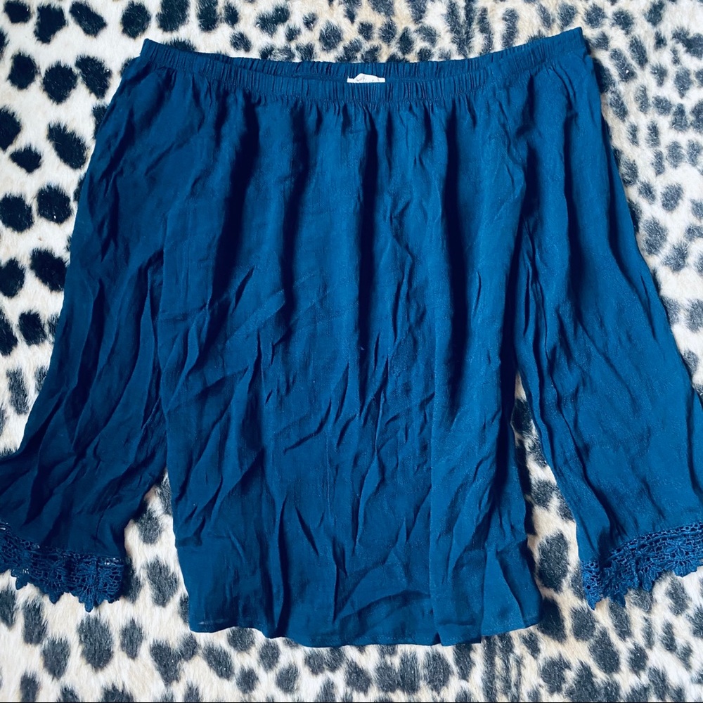 Ultra Flirt navy off shoulder lace blouse